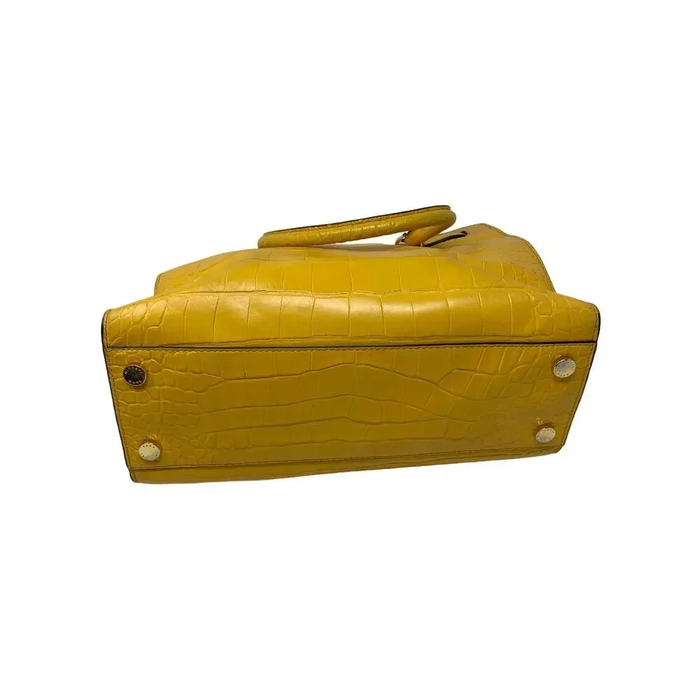 Michael Kors Dillon Croc Embossed Leather Satchel Crossbody Bag Yellow